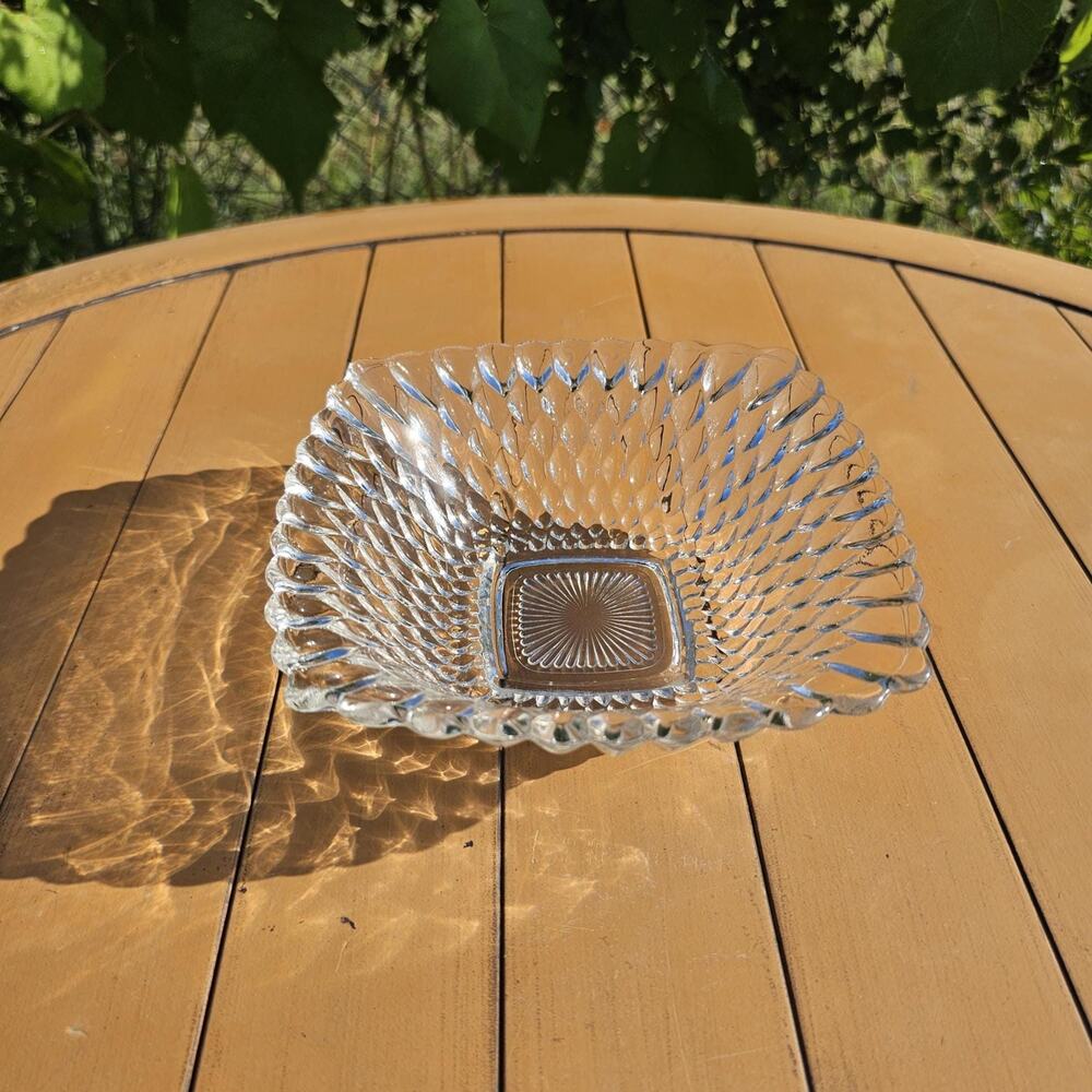 Vintage Indiana Glass Clear Diamond Glass Small Square Bowl